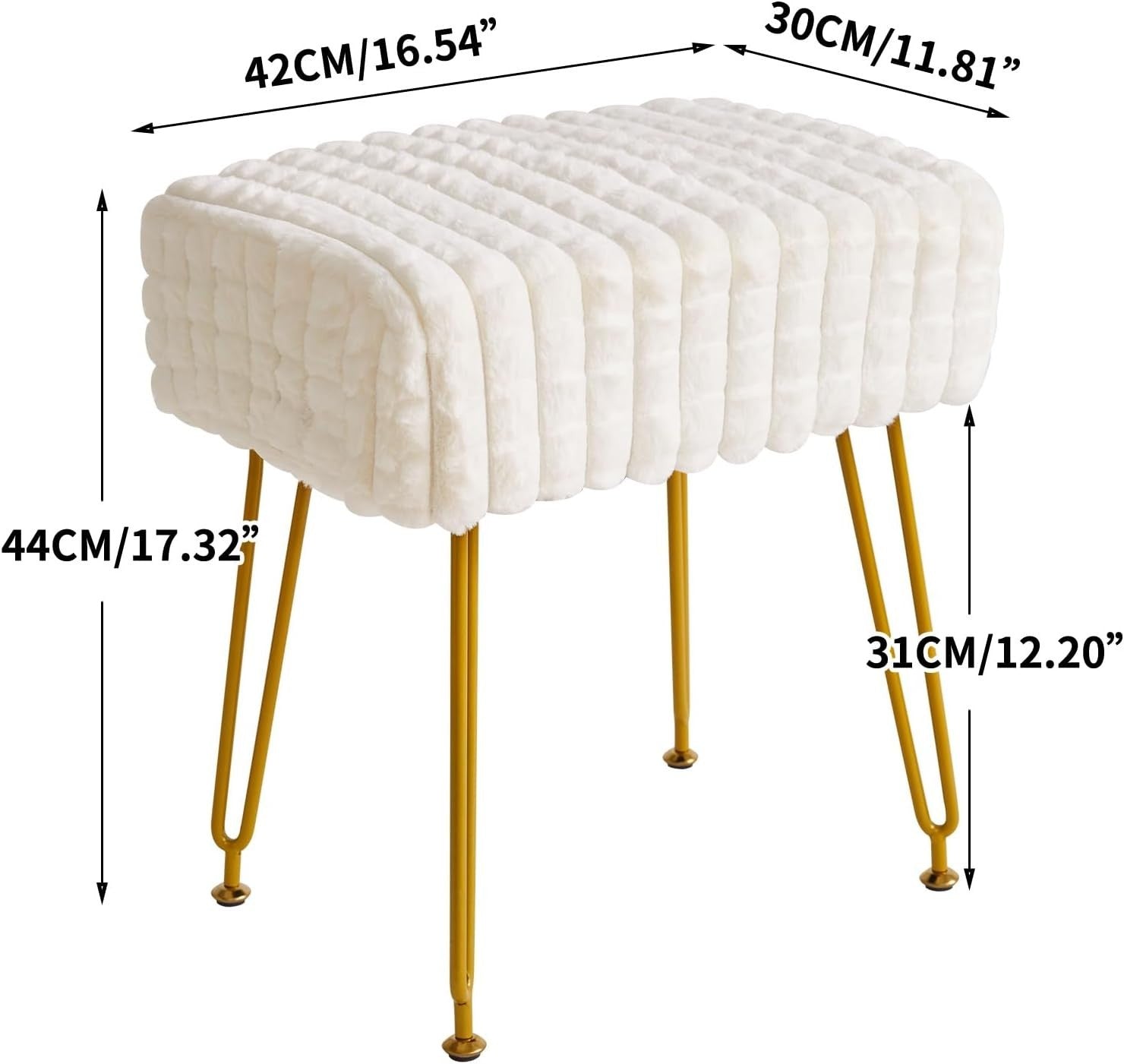 White Velvet Footrest Stool Ottoman – Golder Legs, Compact Vanity Seat
