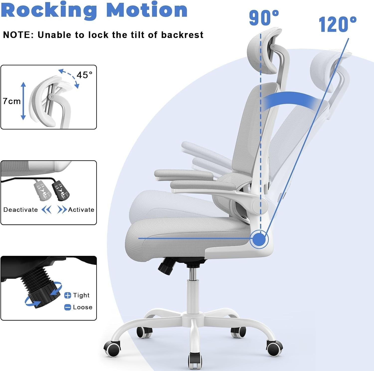 Ergonomic Mesh Office Chair Tall Adjustable Headrest Back Support Flip-up Arms