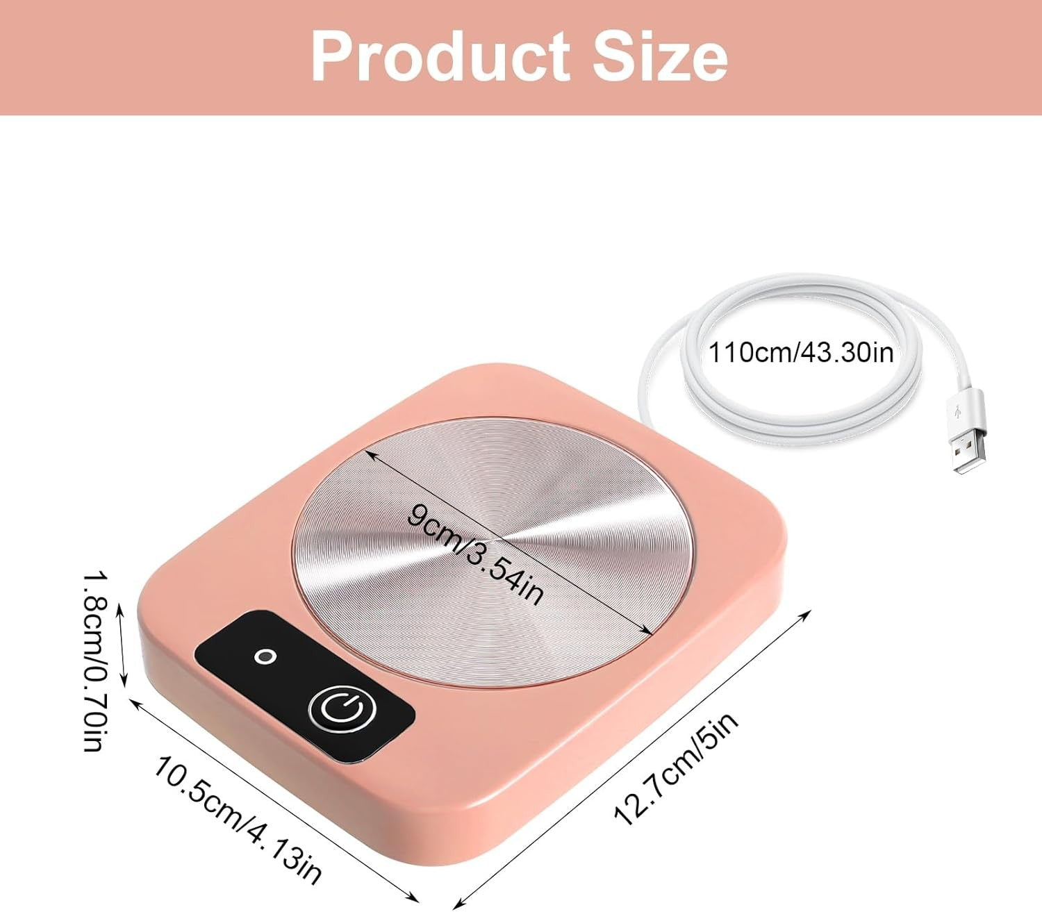 USB Coffee Mug Warmer 55°C Aluminum Heat Plate Pink
