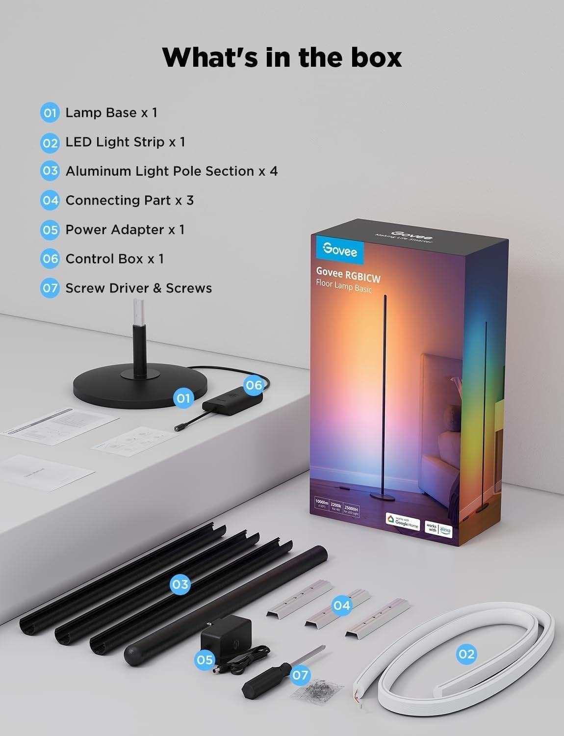 Smart RGB Corner Floor Lamp App Control Music Sync Dimmable LED Light