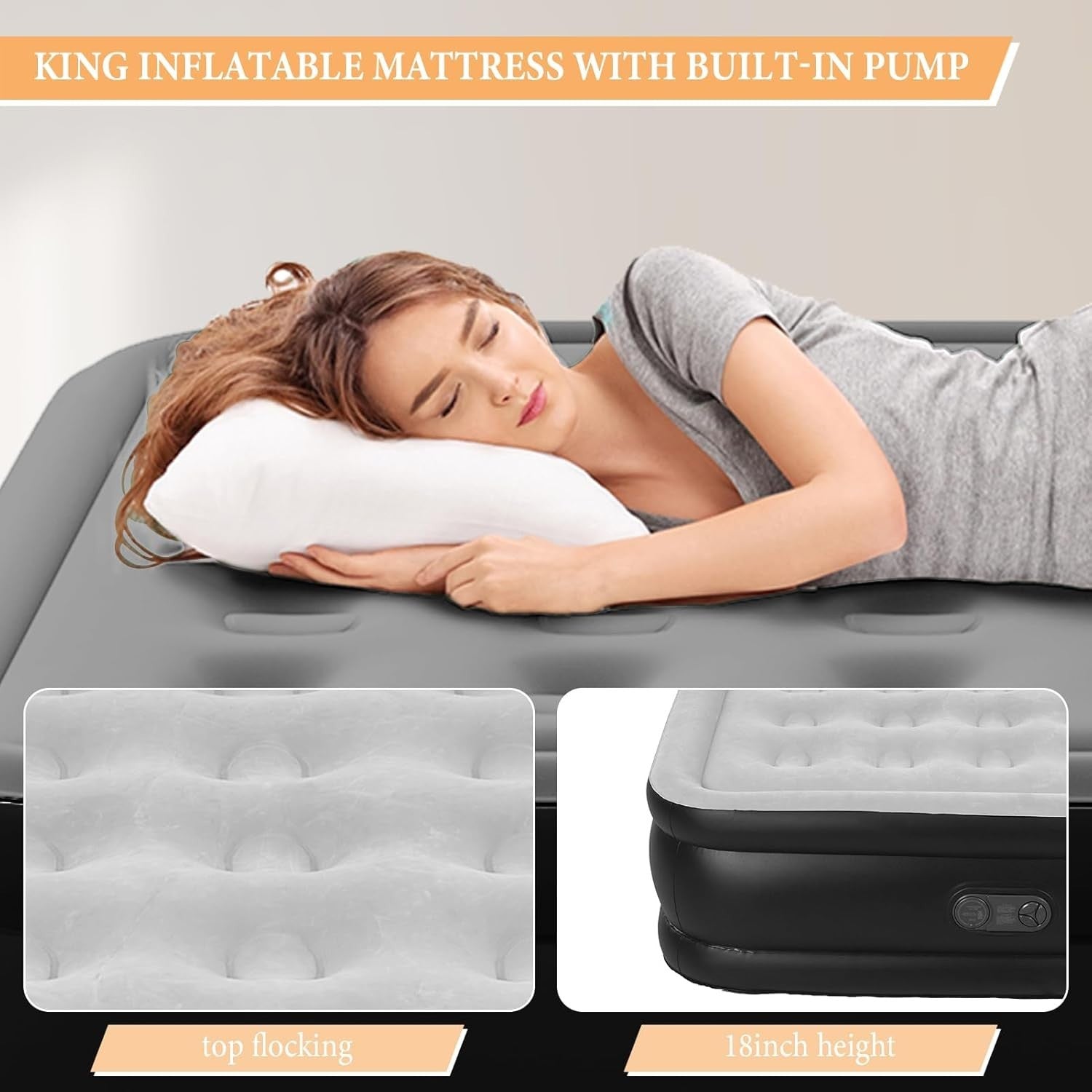King Air Mattress Built-In Pump Plush Top Inflatable Bed Camping