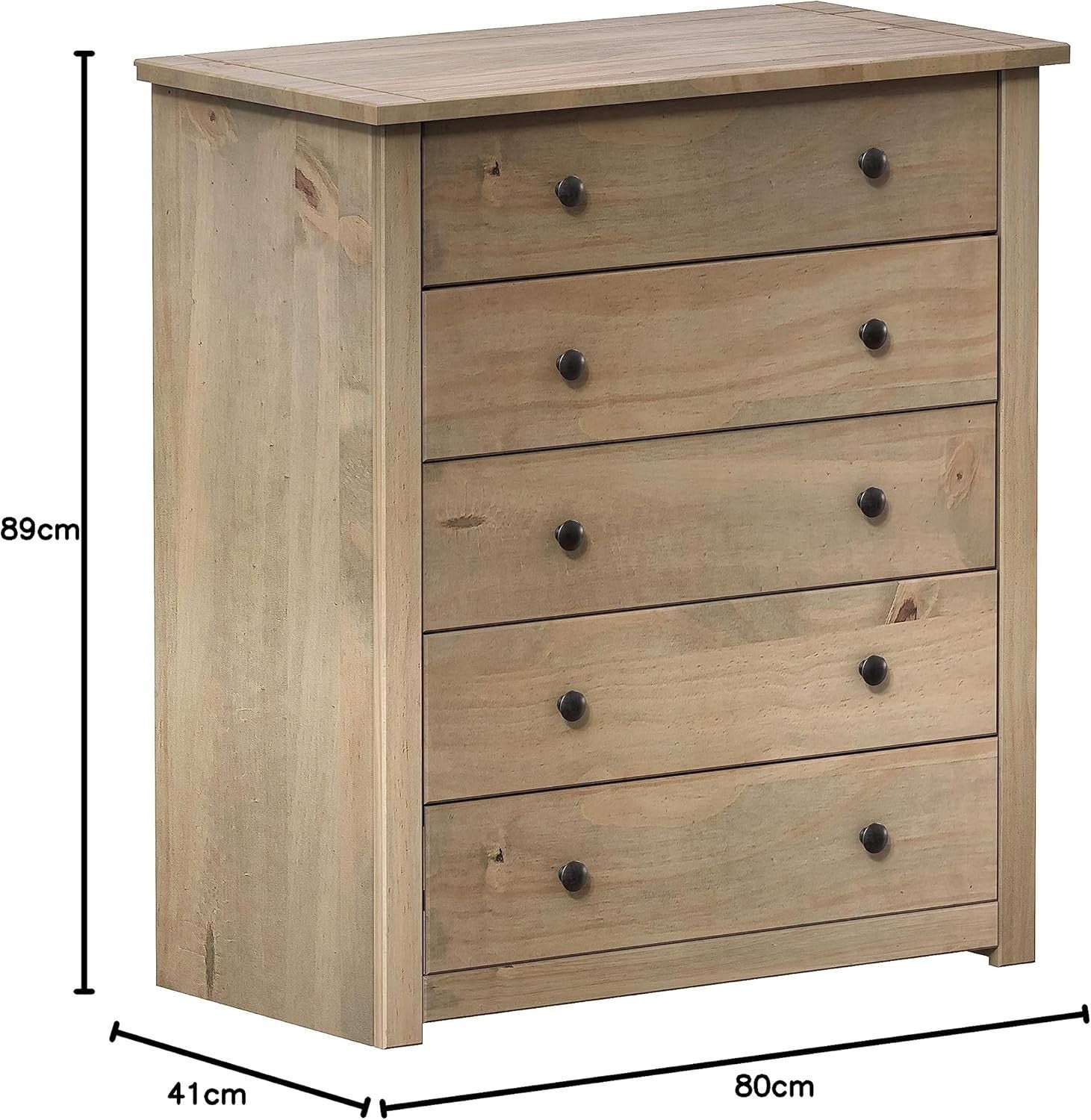 Solid Oak 5 Drawer Chest Wood Storage Unit for Bedroom Hallway Living Room