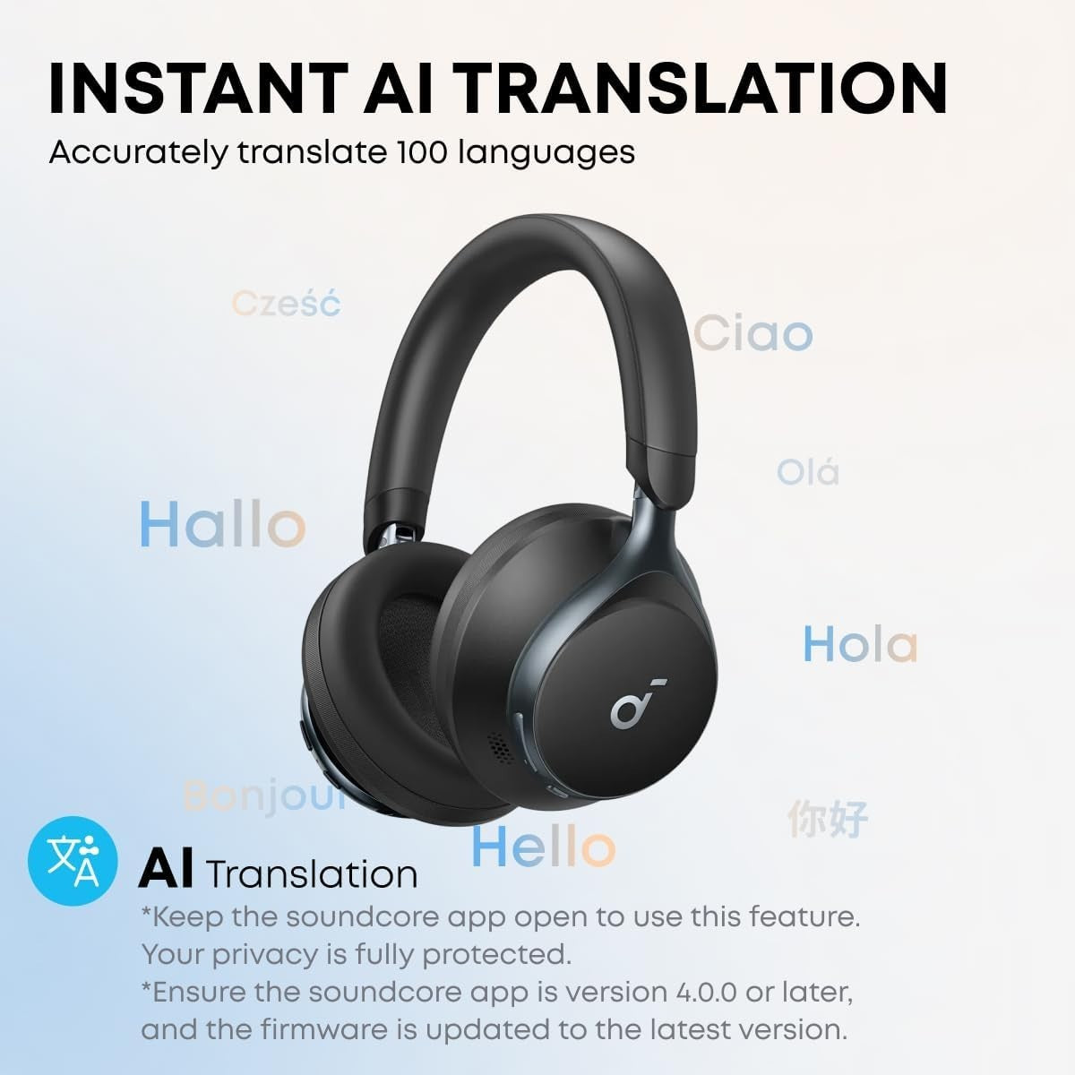 Wireless ANC Headphones Over-Ear, 40H Playtime, Hi-Res Audio, App Control