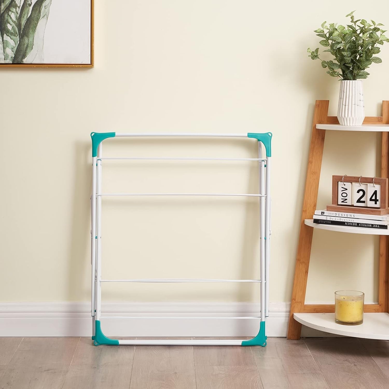14m Clothes Airer 3 Tier Folding Laundry Drying Rack with Corner Hooks Indoor