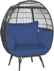 Navy Two Seater Rattan Egg Chair Oversized Cushioned Freestanding Lounger