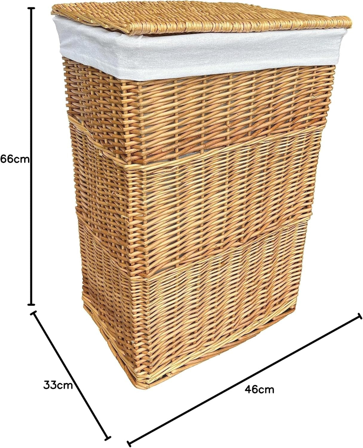 Large Wicker Laundry Basket with Lid & Washable Liner – Natural Willow Hamper