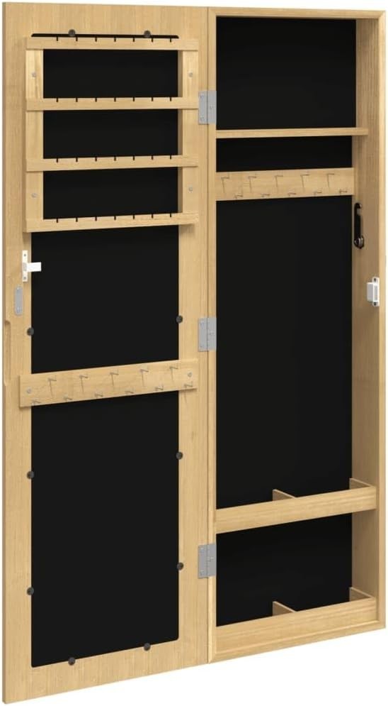 Slim Wall Mounted Jewelry Cabinet Mirror Lockable Vertical Organizer Brown