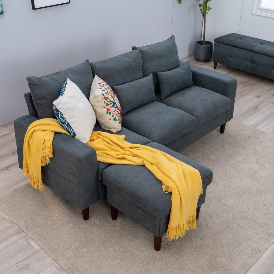 3 Seater Sofa Bed Grey with Footstool Linen Fabric L-Shape for Lounge Home