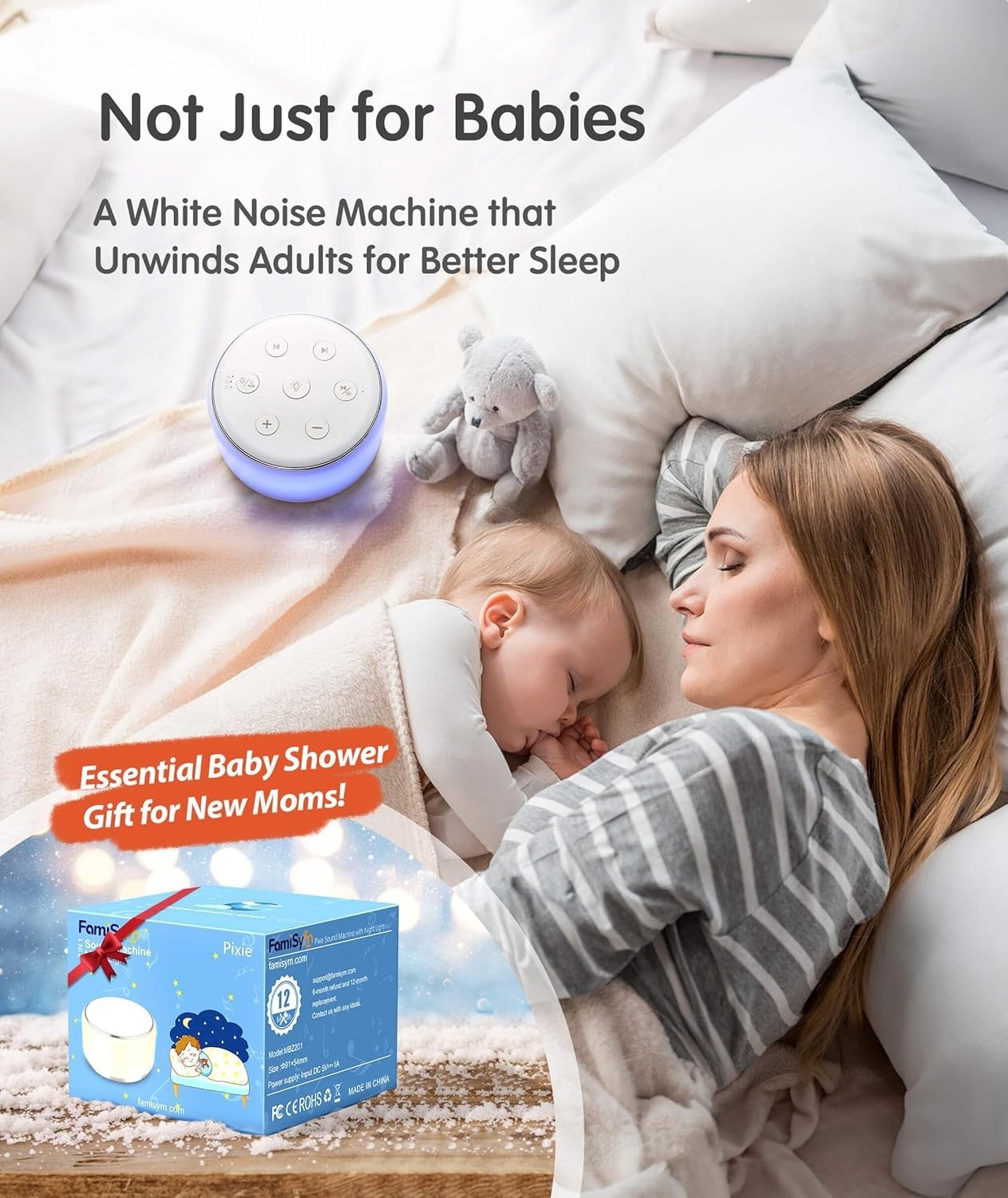Portable Baby White Noise Machine with Night Light, 34 Soothing Sounds