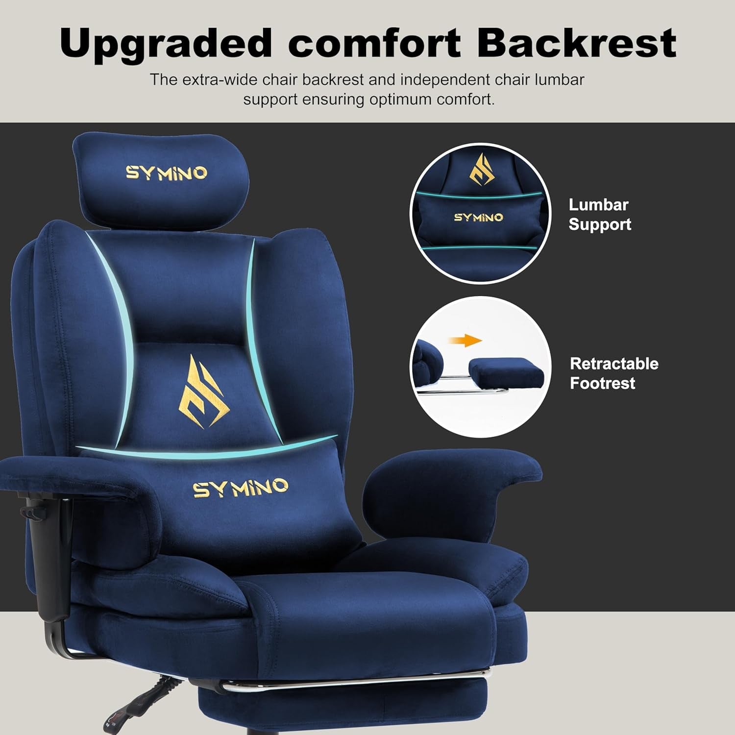 Ergonomic Gaming Chair with Footrest Pocket Spring Dark Blue