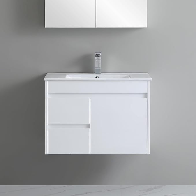 750mm White Gloss Wall Hung Bathroom Vanity Unit with Basin Sink Storage Cabinet
