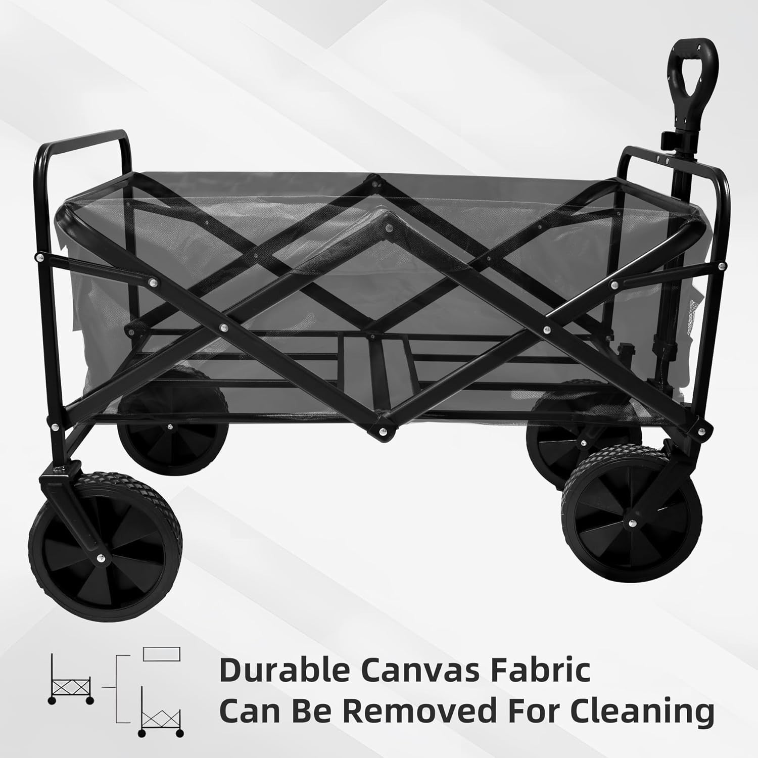Black Heavy Duty Folding Wagon Large Collapsible Garden Camping Beach Trolley