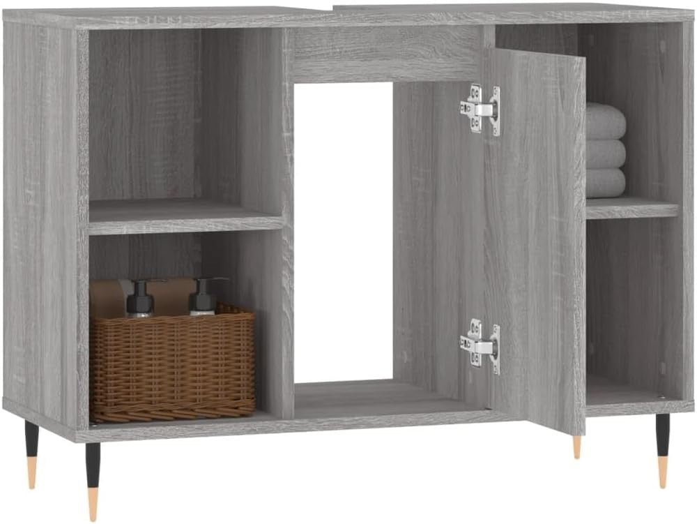 Modern Grey Bathroom Vanity Cabinet with Storage - 80x33x60cm