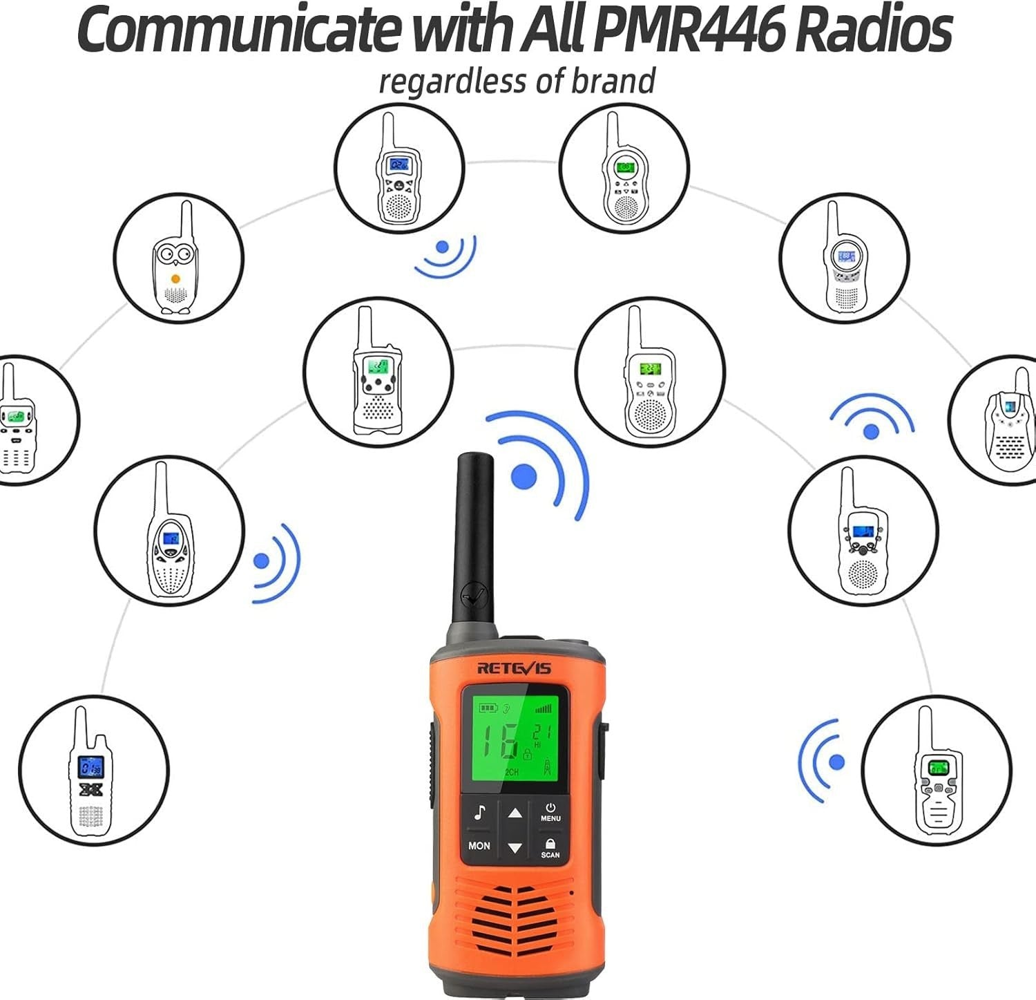 IP67 Waterproof Walkie Talkies PMR446 Rechargeable VOX 16CH 2 Pack