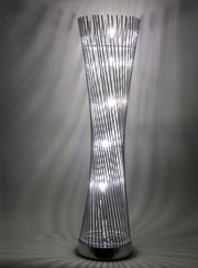 LED Silver Metal Tower Table Lamp 80cm Tall, Unique Twisted Design