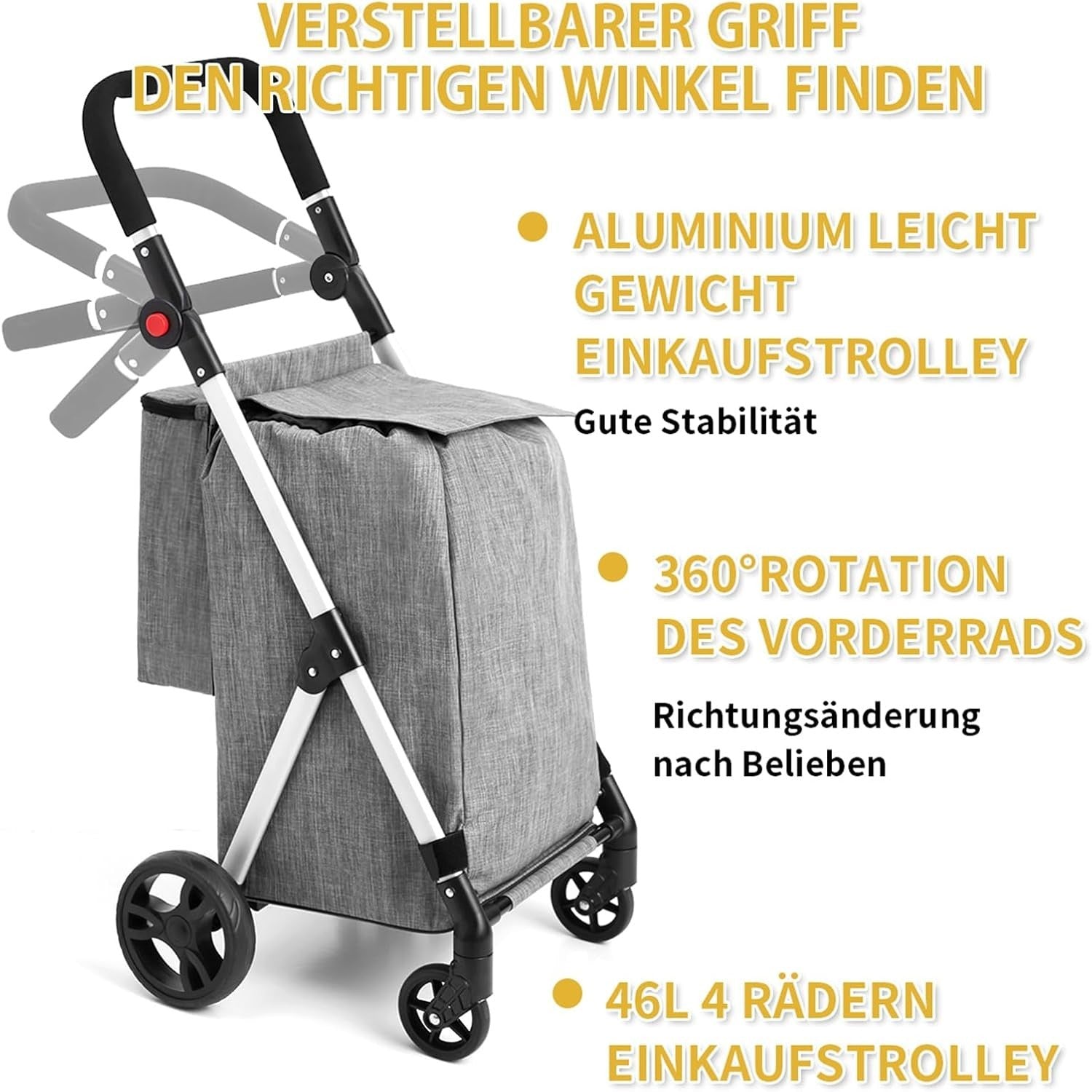 46L Folding Shopping Cart Trolley Insulated Cooler Bag Aluminum Grey