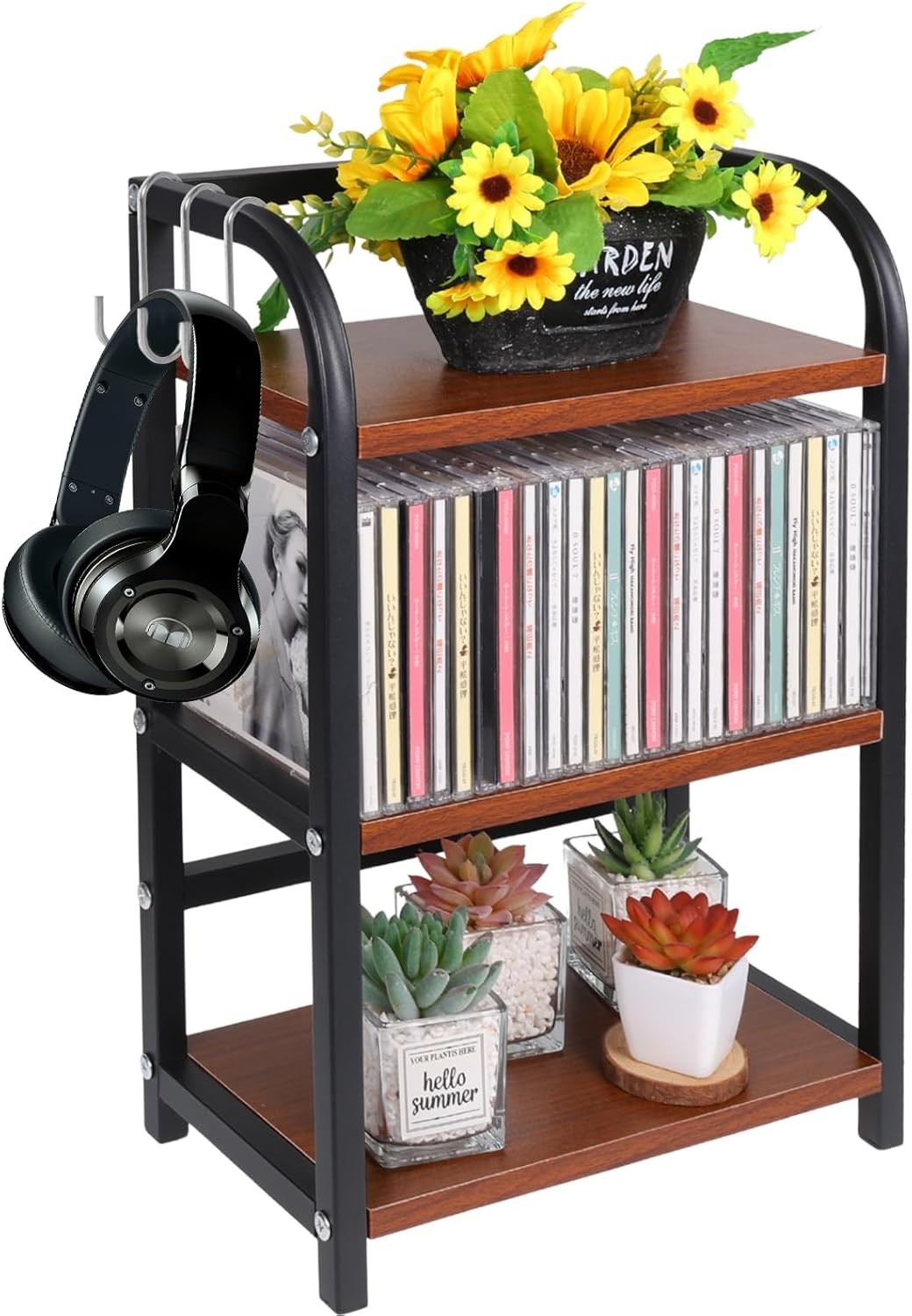 3 Tier CD Storage Shelf Wooden Metal Display Rack Game Disc Organizer