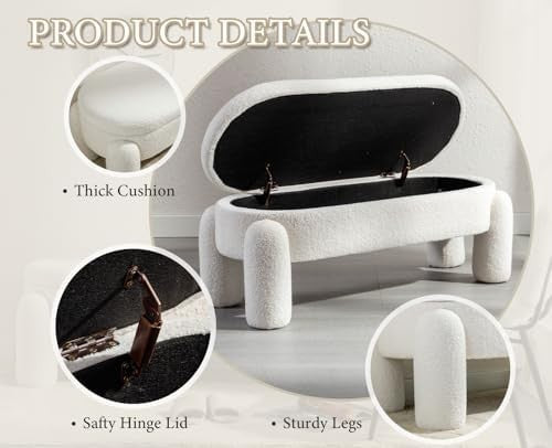 Faux Fur Upholstered Storage Bench Modern Bedroom Window Seat White