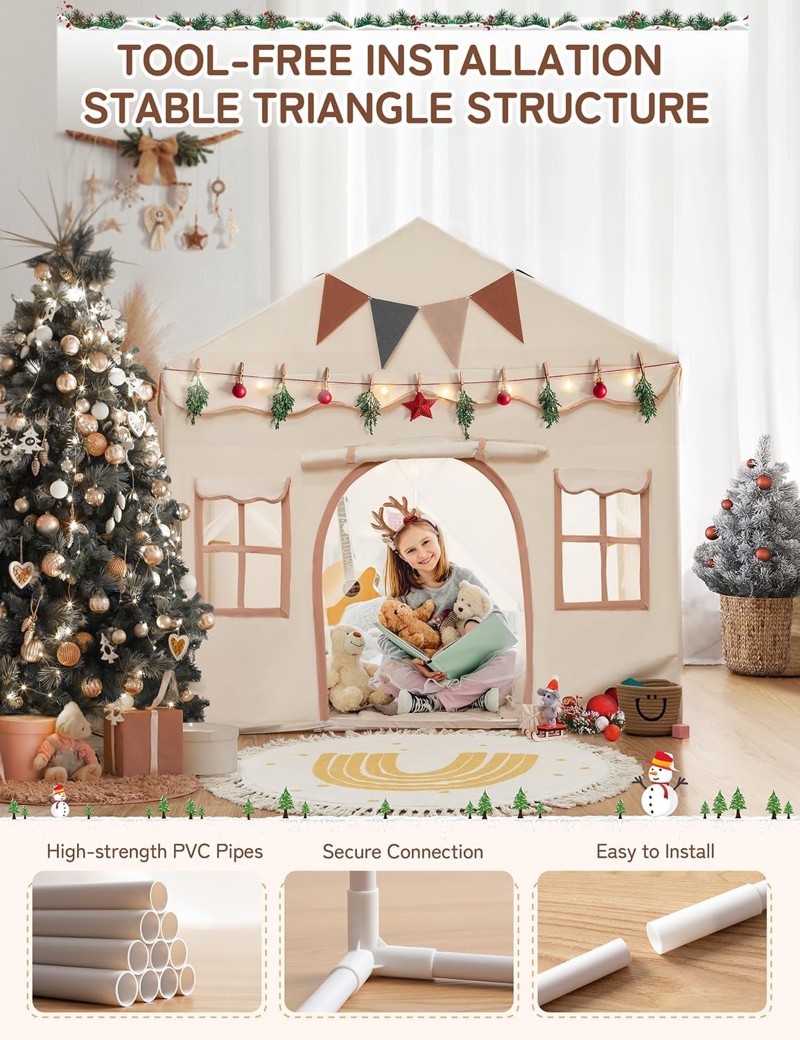 2 in 1 Kids Play Tent Bed Tent with Lights Padded Princess House