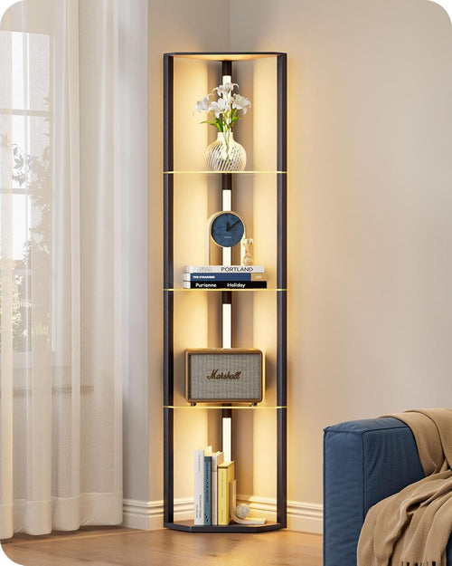 LED Floor Lamp with Glass Shelves Dimmable Standing Corner Display Light