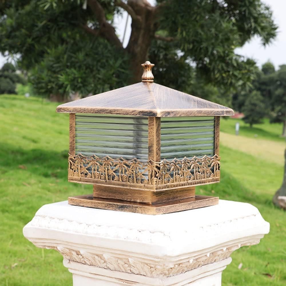 Modern Patio Pillar Light – Brass Outdoor Post Lantern (8.2in)