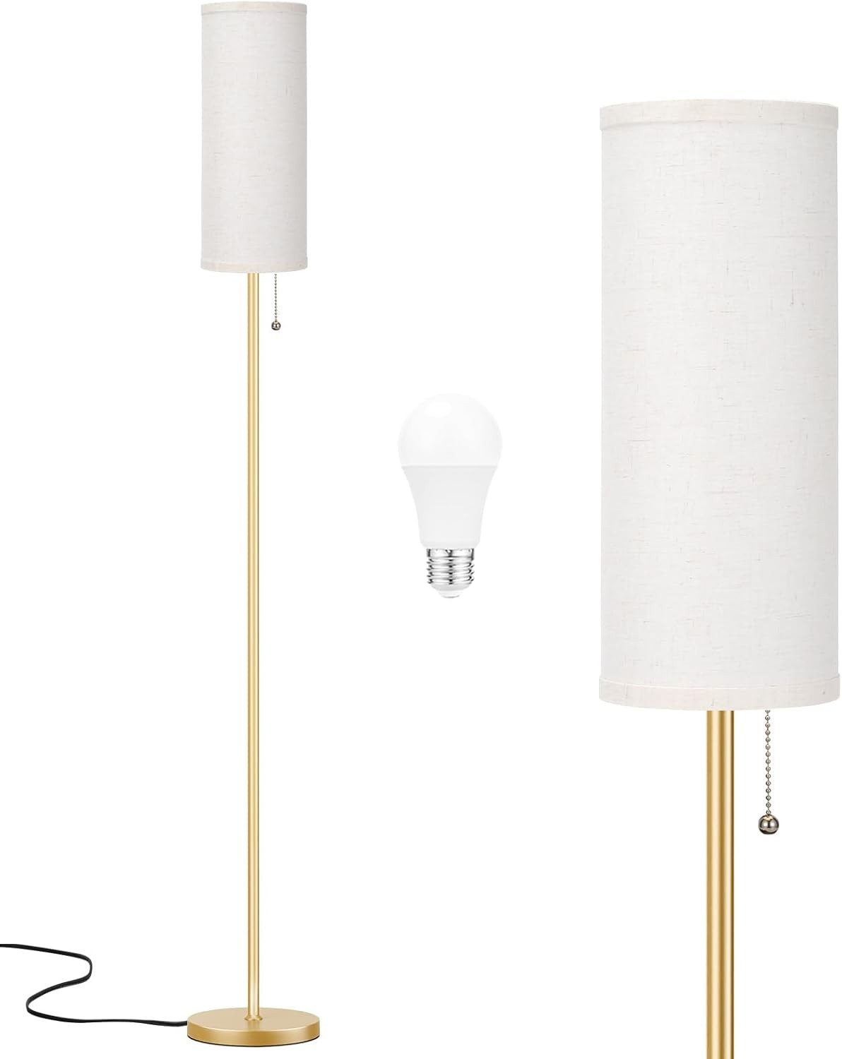 Gold Floor Lamp 64in Standing Lamp 3 Colour Bulb Bedroom Living Room