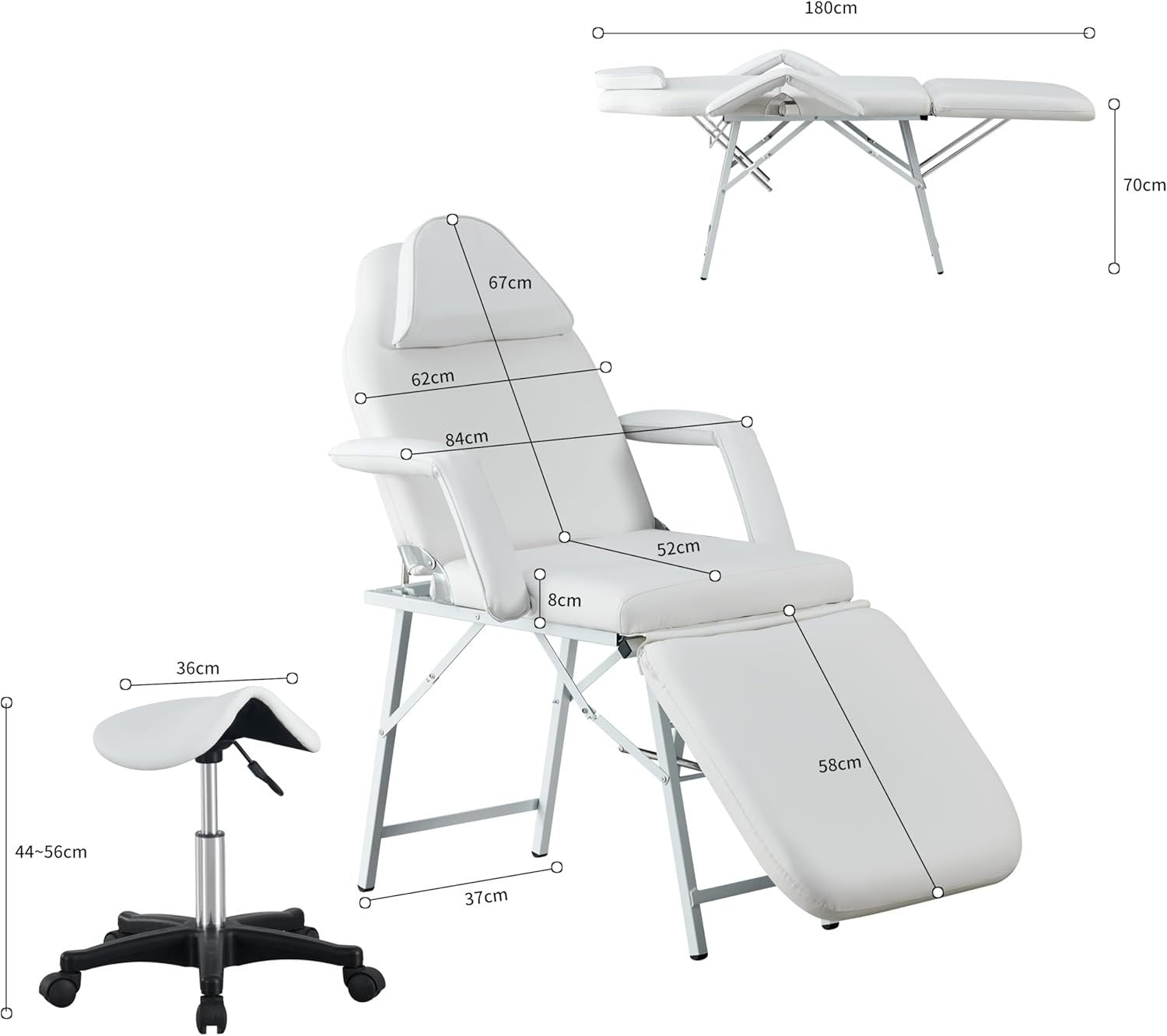 Foldable 3-Section Adjustable Beauty Massage Bed Portable Lash Tattoo Table