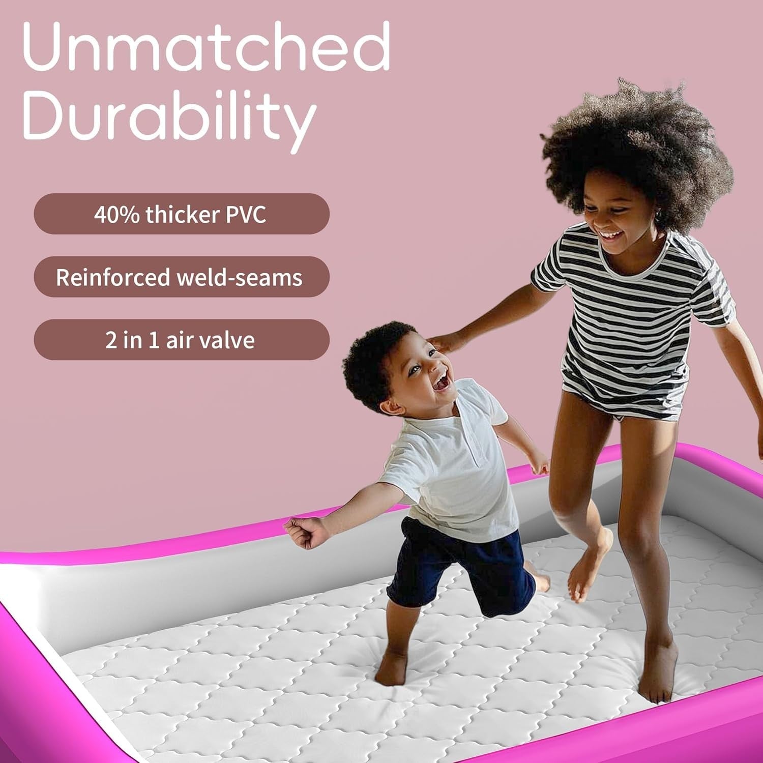 Portable Toddler Air Mattress Bed with Safety Bumpers & Pump, Pink