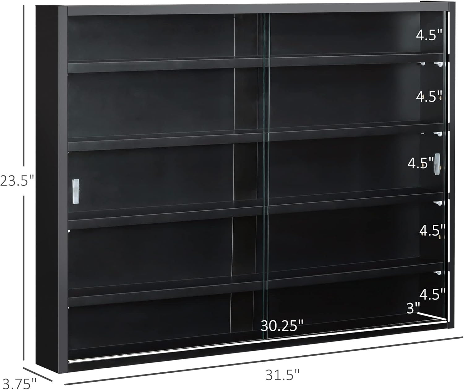 5-Tier Wall Display Cabinet | Black Glass Sliding Door Shelf Unit 60×80cm