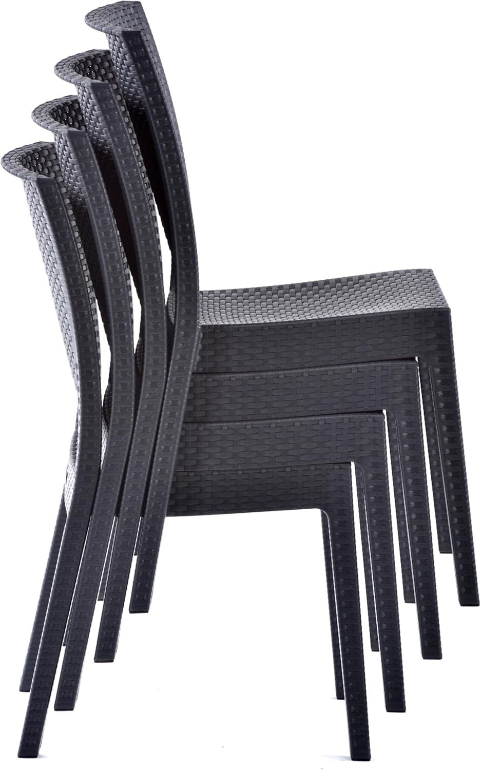 Set of 2 Stackable Rattan Effect Side Chairs Indoor Outdoor Patio Seating