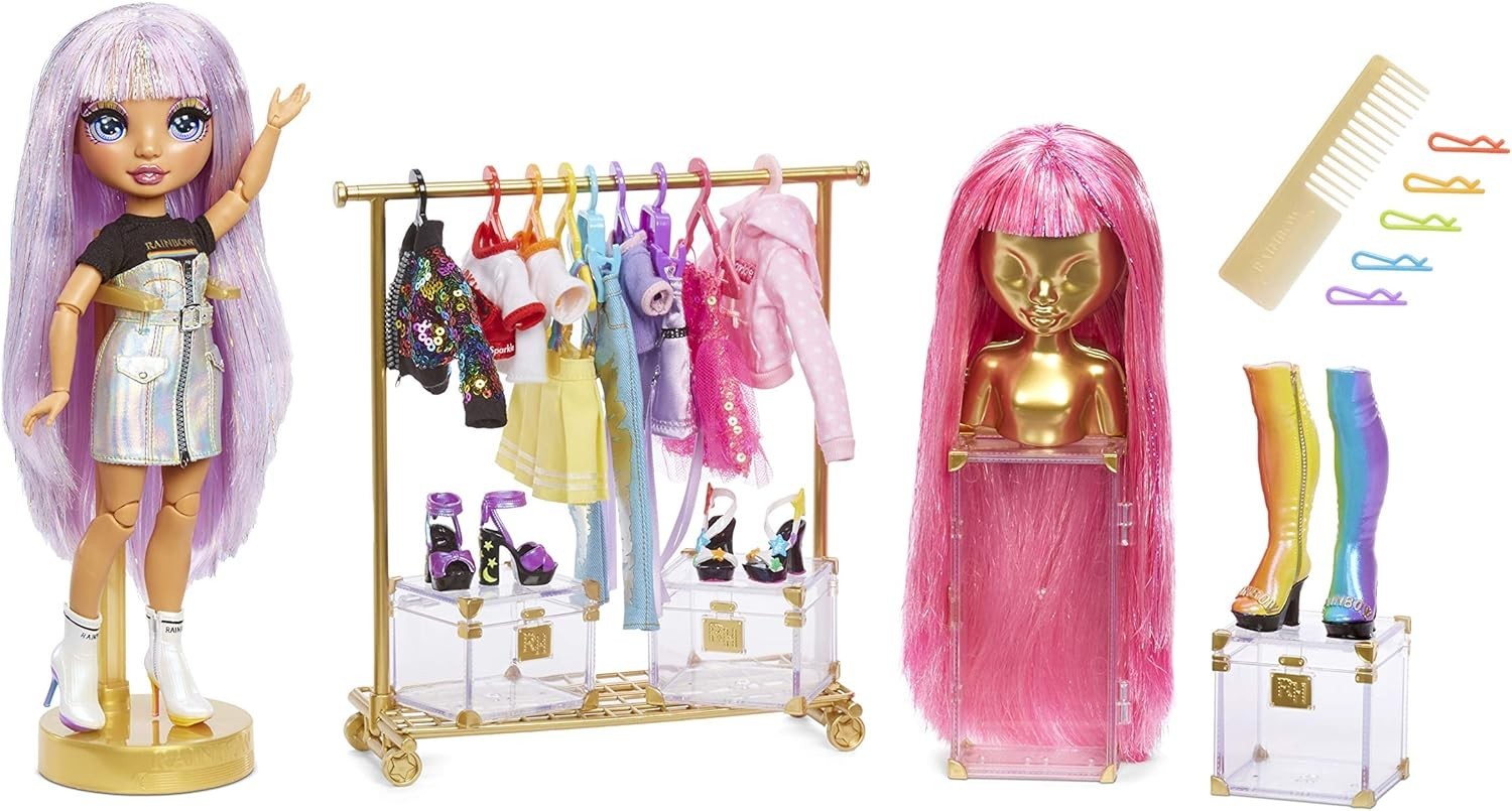 Fashion Studio Doll Set 300+ Looks Wigs Clothes Rack Accessories