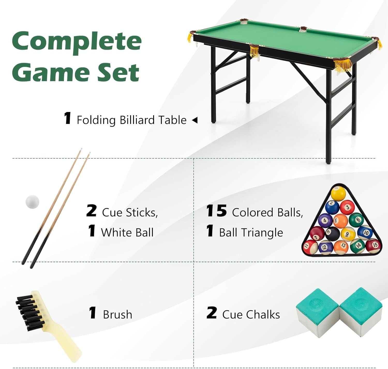 4FT Folding Pool Snooker Table Set Portable Billiards w Cues Balls