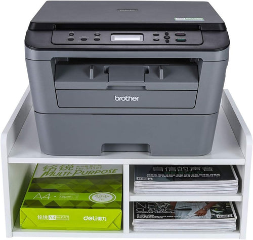 2-Tier Desktop Printer Stand Wood Office Desk Shelf A4 Paper Organiser