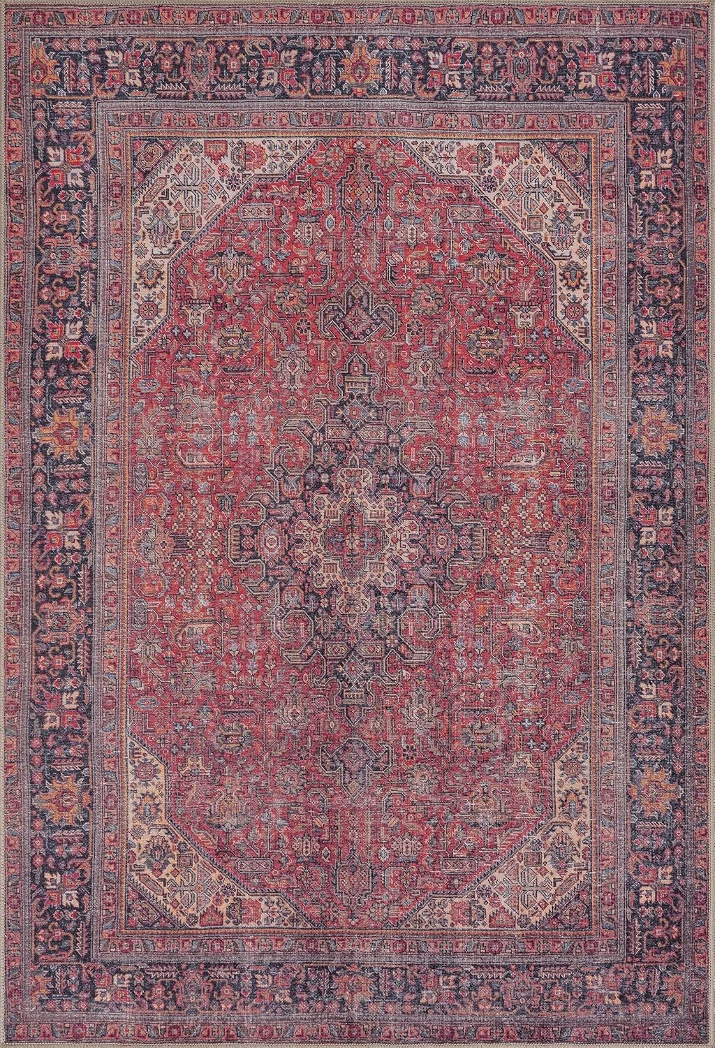 Washable Rug 152x213cm Soft Non-Slip Vintage Red Carpet for Living Room