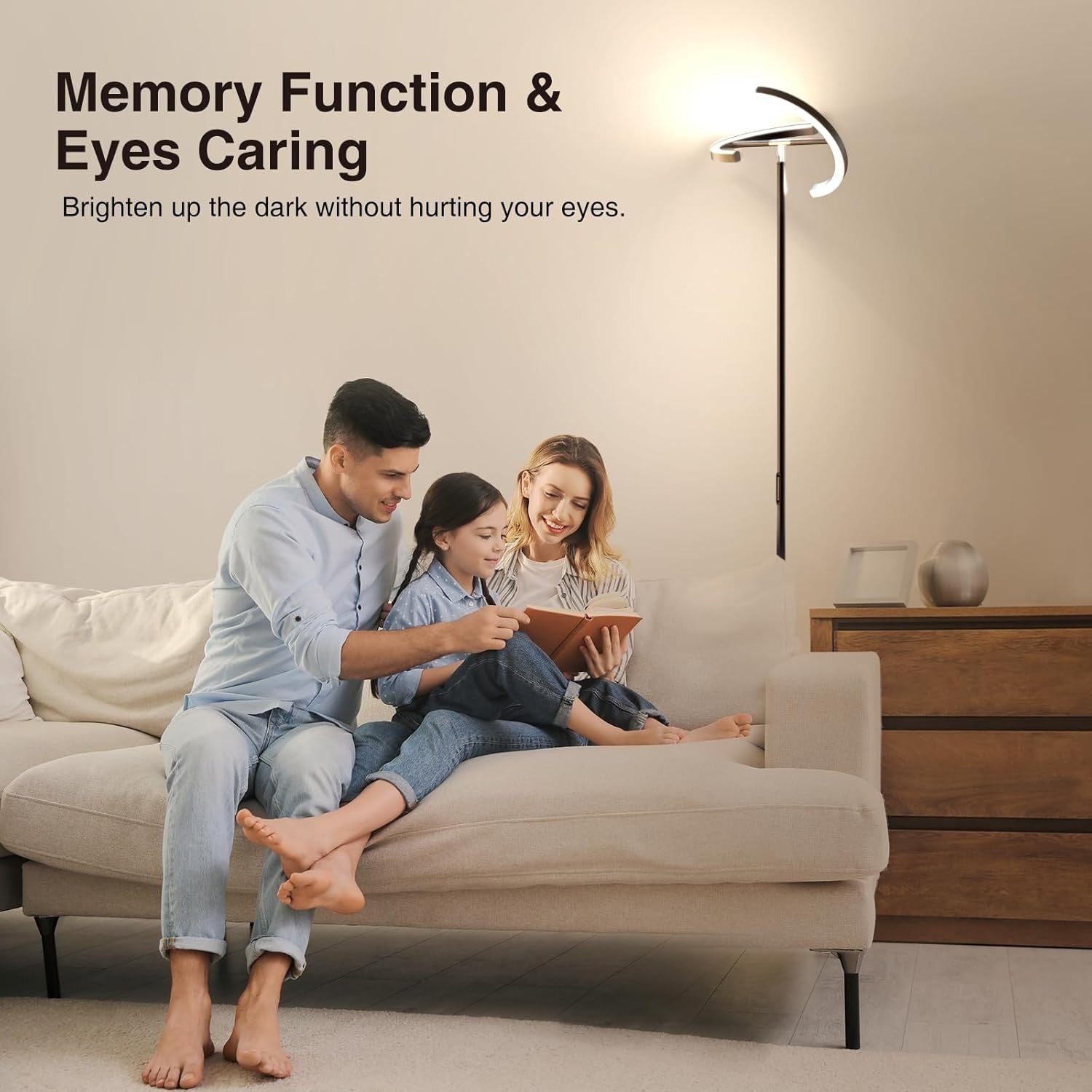 Modern LED Uplighter Floor Lamp Dimmable Remote Touch 3000–6000K 22W Light