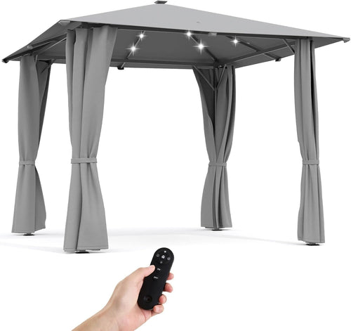 3x3M Metal Gazebo with Solar LED Lights & Curtains | Remote Control Outdoor