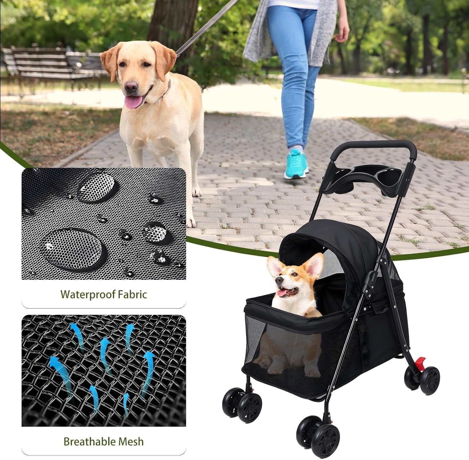 4 Wheel Pet Stroller Folding Dog Cat Pram Breathable Mesh Dual Brakes
