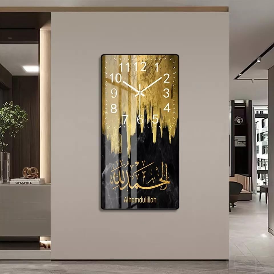 Modern Islamic Calligraphy Wall Clock Acrylic Art 50cm Luxury Gold Black Decor