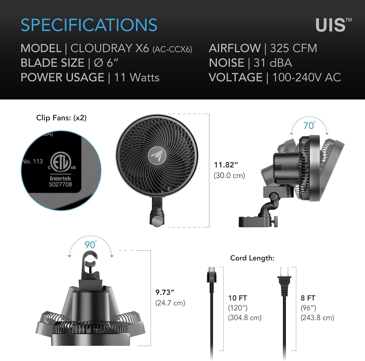 2-Pack 6 Inch Clip Fans 10-Speed App Control Oscillating Quiet Grow Tent Cooling