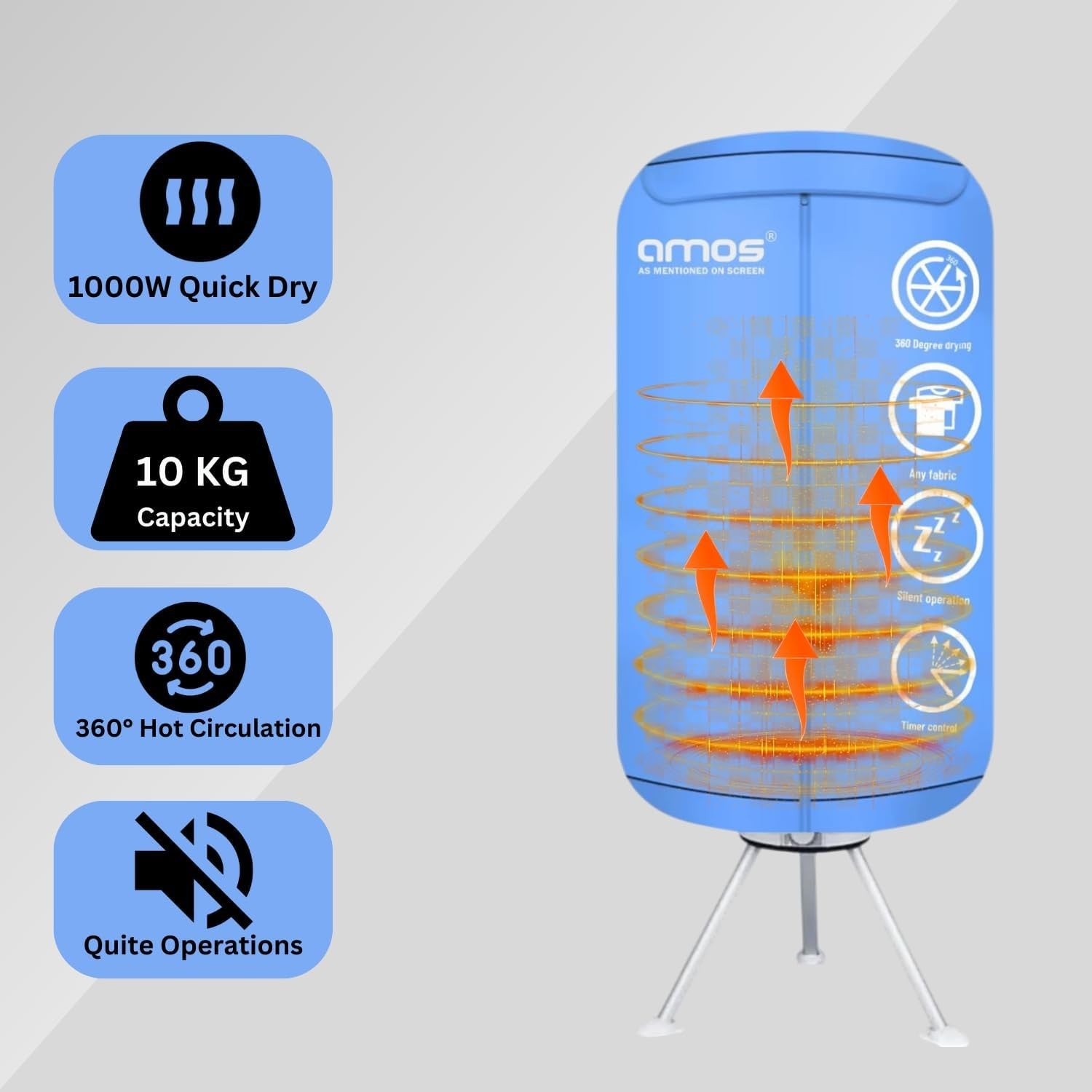 Electric Clothes Dryer Heated Airer 10kg Folding Dry Pod Fast Drying Rack