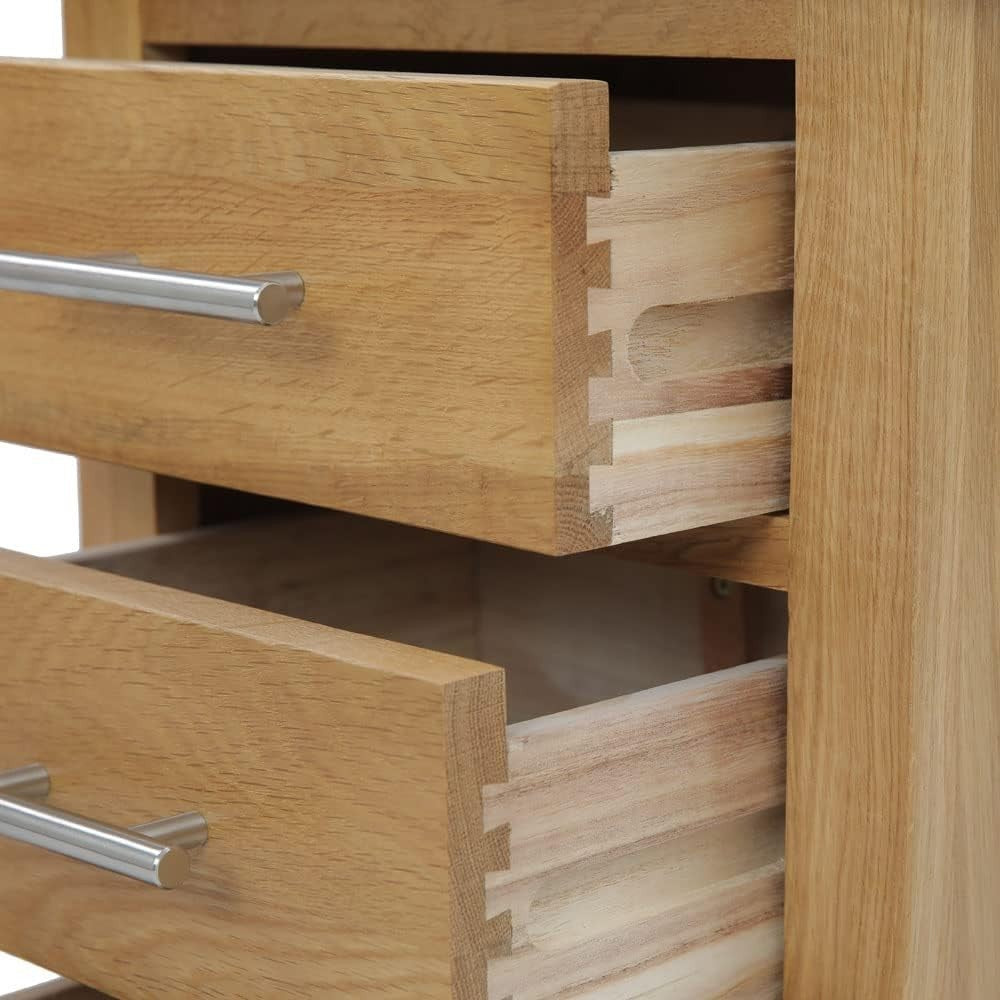 Solid Oak Wood Bedside Table with 3 Drawers, Light Oak Finish 56x42x32cm
