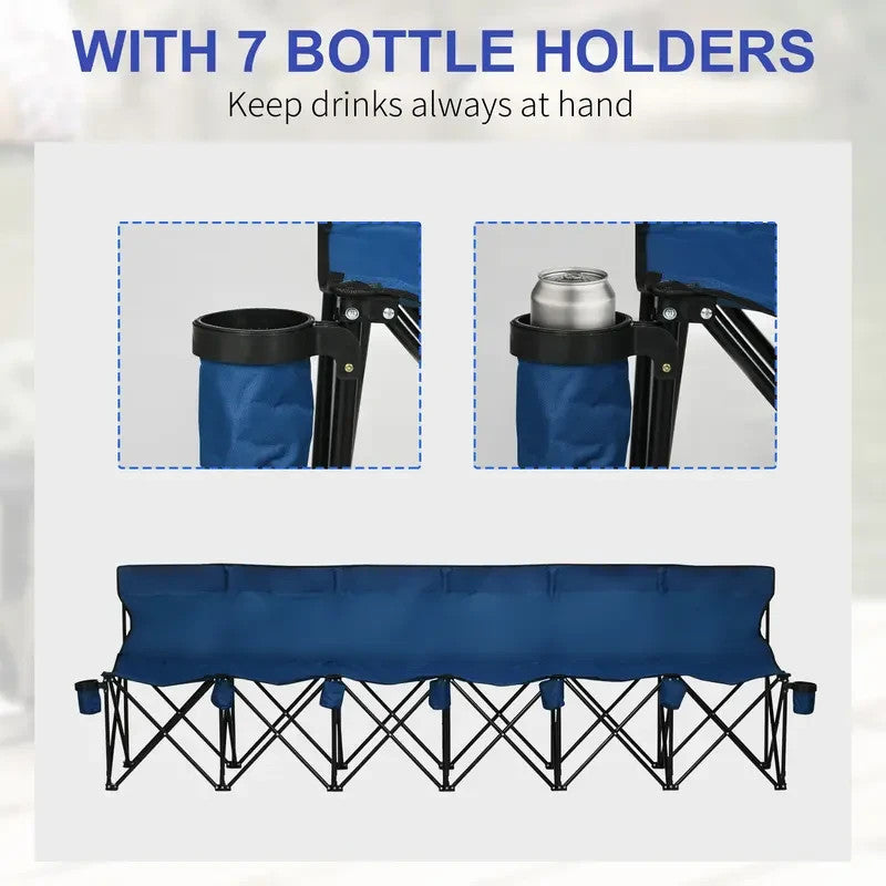 6-Seater Folding Team Bench with Cup Holders Portable Outdoor Sports Chair Blue