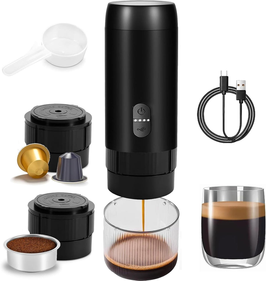 Portable Electric Espresso Maker | USB-C Rechargeable Travel Coffee Machine Blk