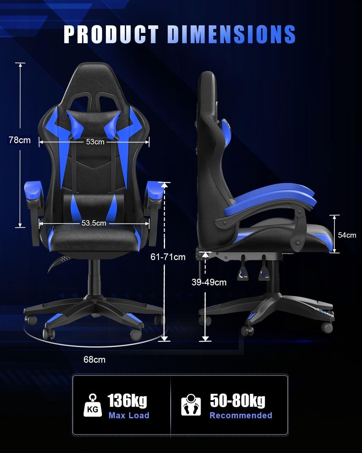 Gaming Chair w/ RGB LED Lights, Recliner $90-155^\circ$ Ergonomic Desk PC Office