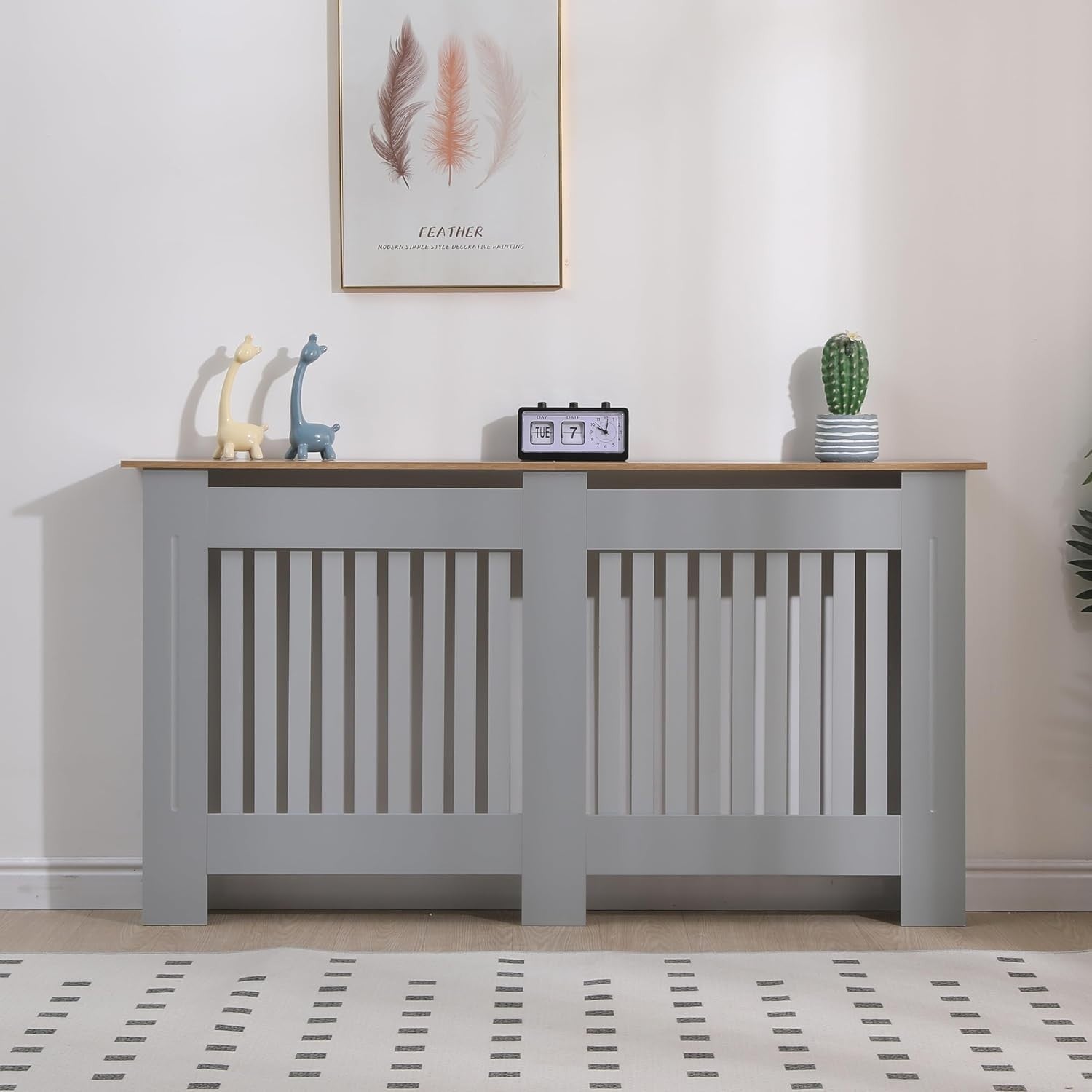 Large Grey Radiator Cover Modern Slatted MDF Wood Grill Cabinet 152x82x19cm