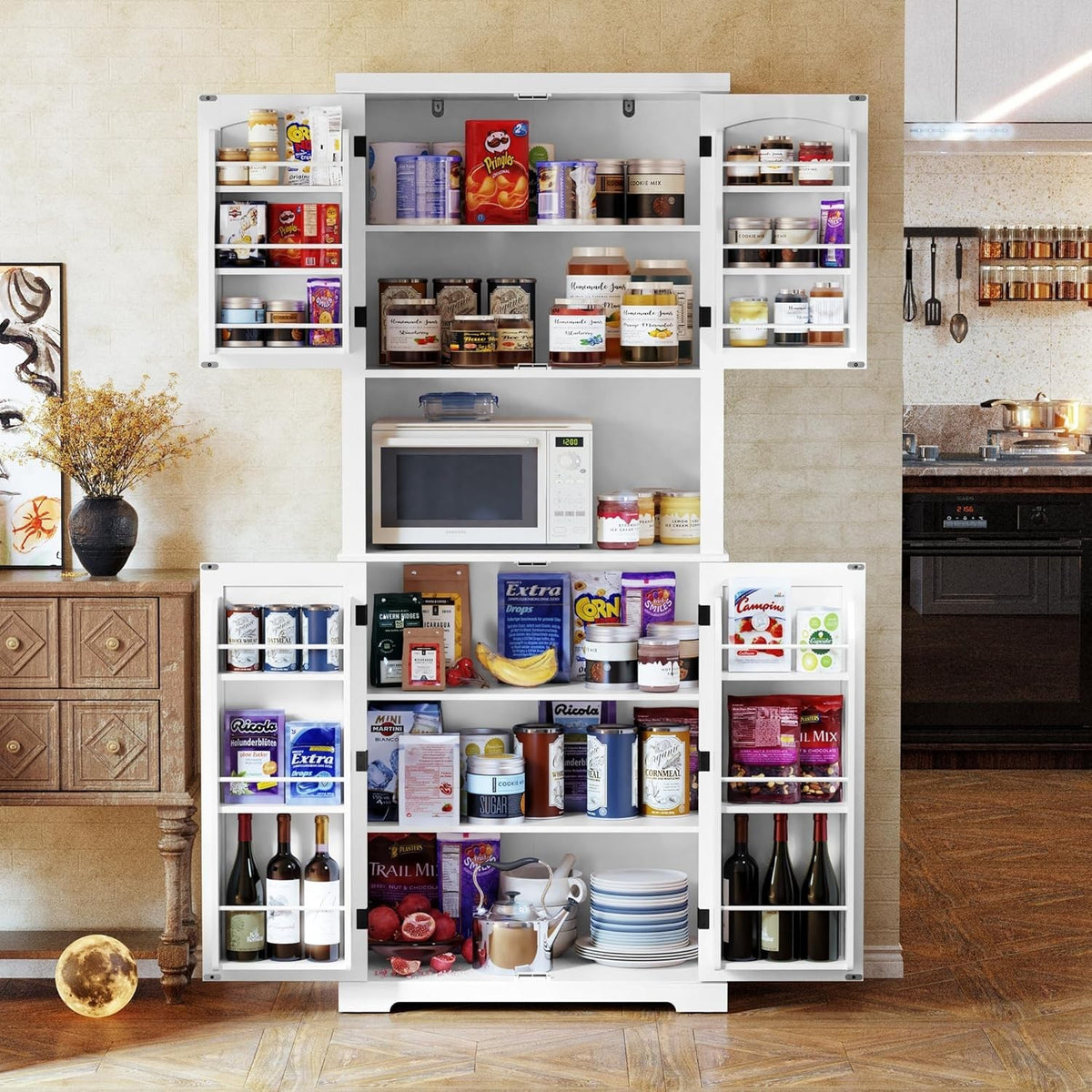 White Tall Kitchen Pantry Cabinet Storage Cupboard Doors Shelves