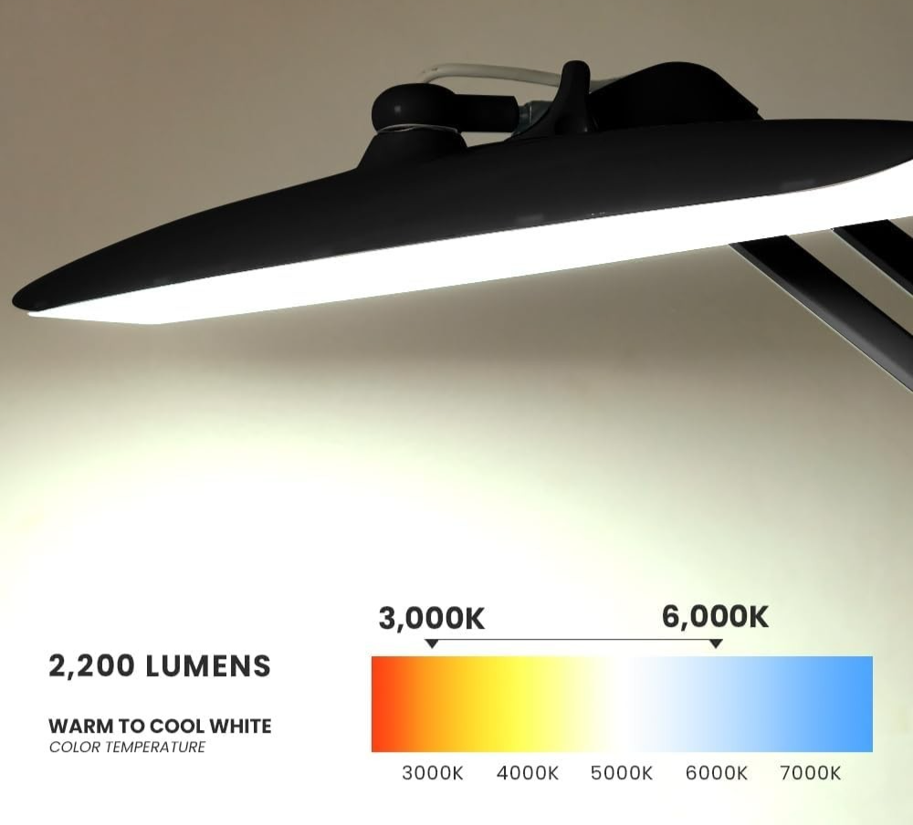 LED Desk Lamp 2200 Lumen Adjustable Arm, 4 Brightness Modes, Clamp Mount
