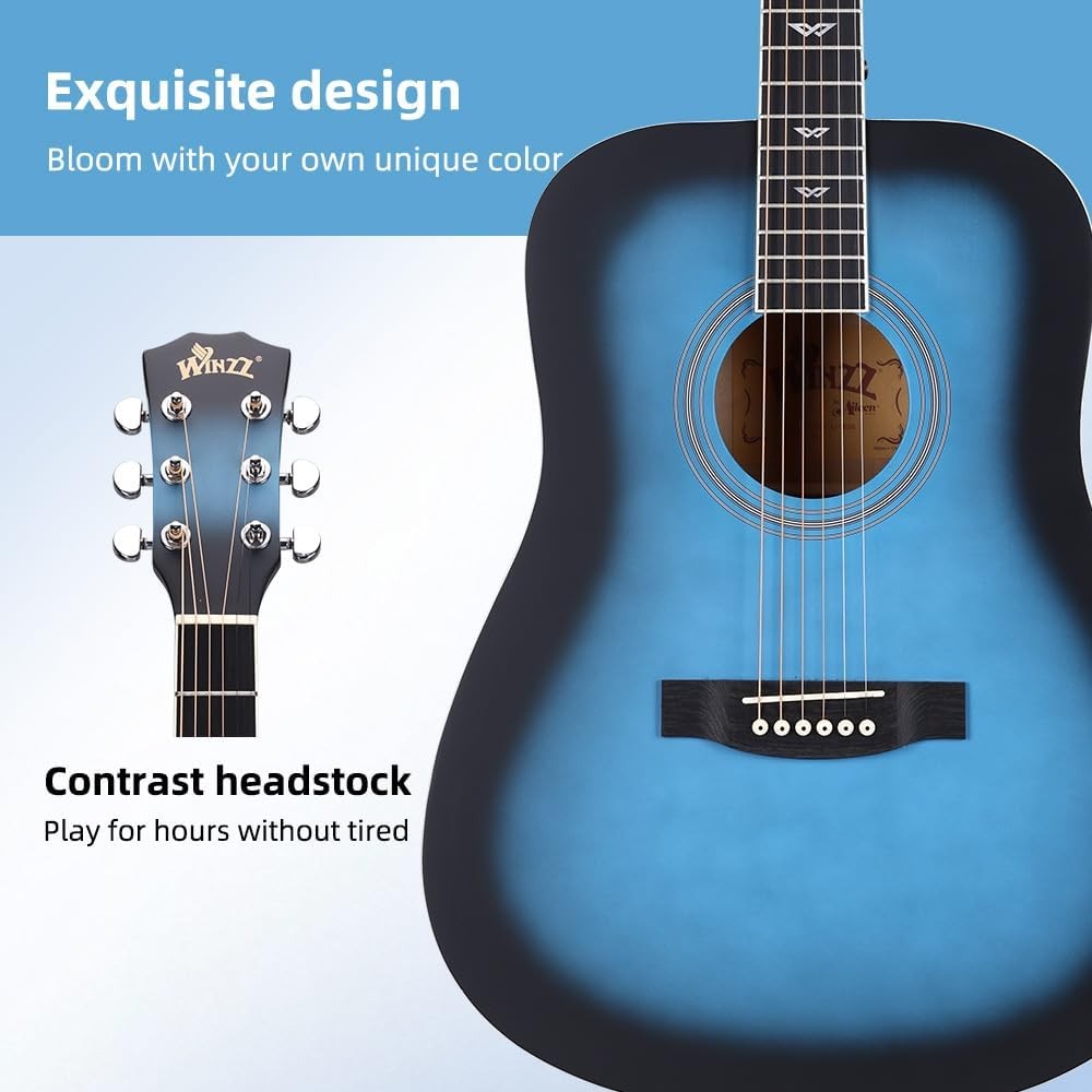 Full Size 4/4 Acoustic Guitar Starter Kit Blue Steel String