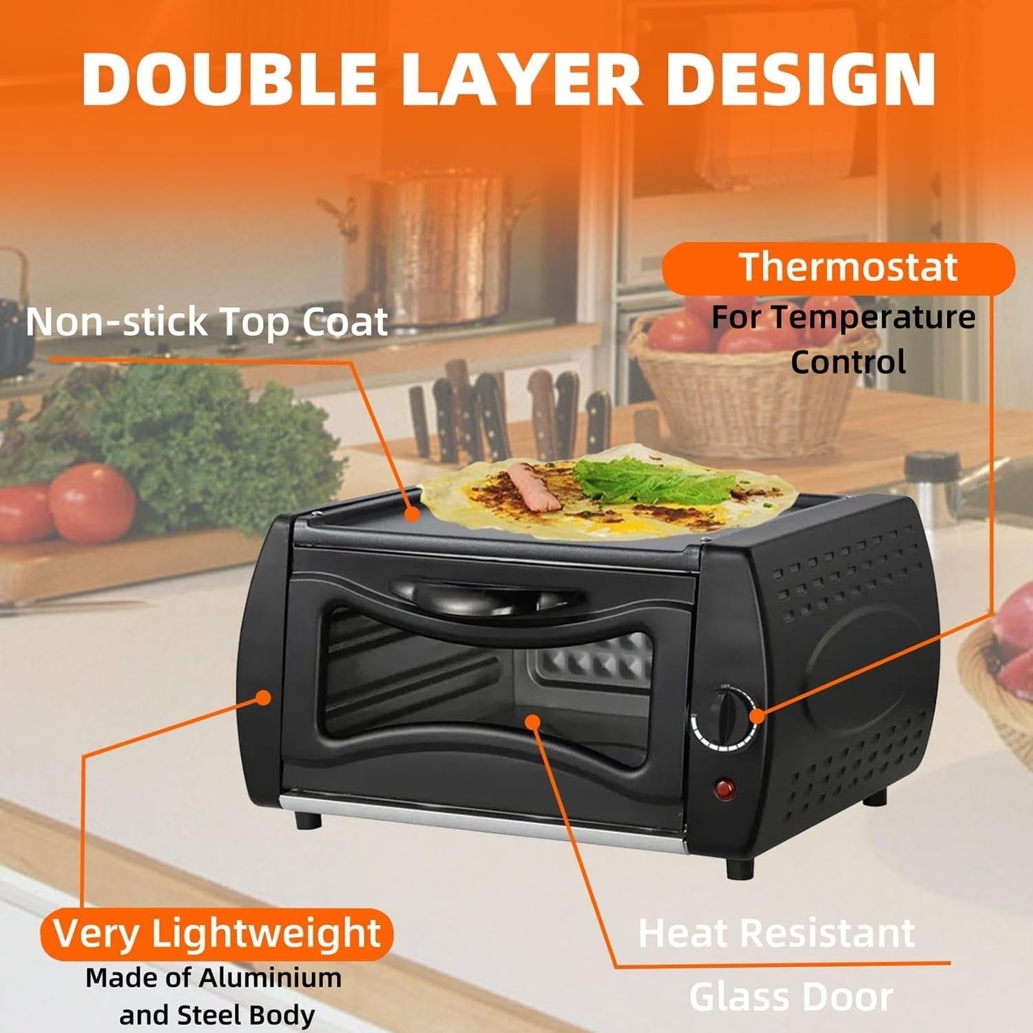 1500W Electric Pizza & Tandoor Oven | 400°C Mini Countertop Chapati Maker 15L