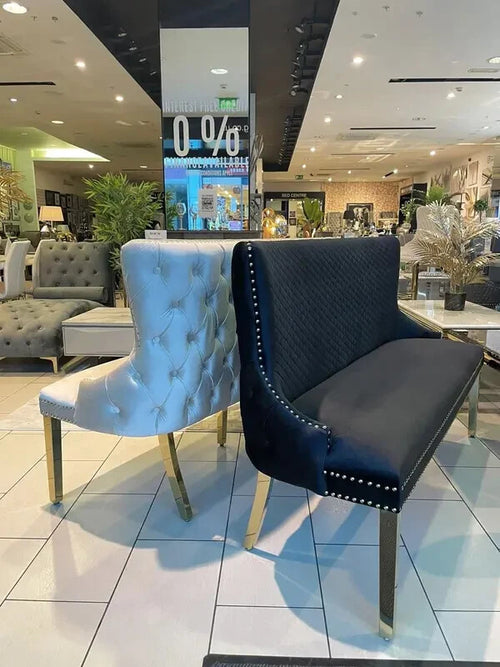 Black Velvet Dining Bench Gold Legs Lion Knocker Tufted Backrest Seat